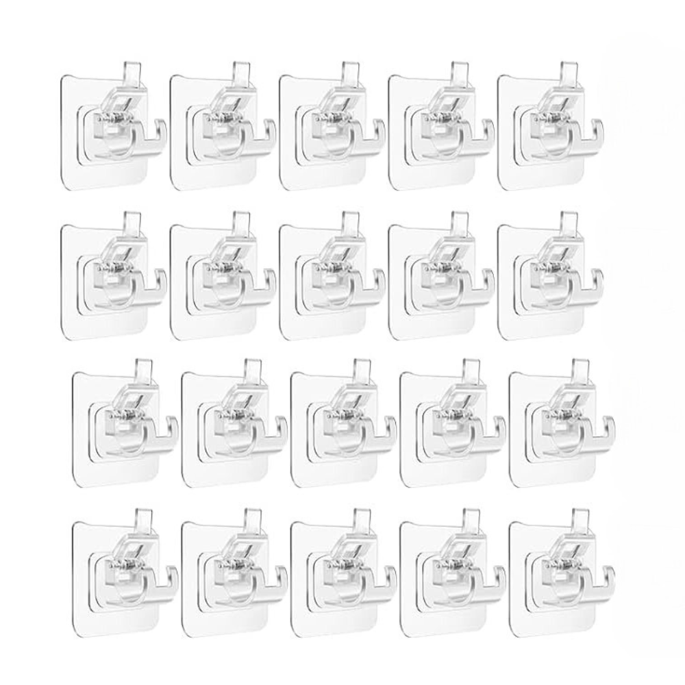 Adhesive Hooks Set, Waterproof, Transparent, Max 5kg., 6cm
