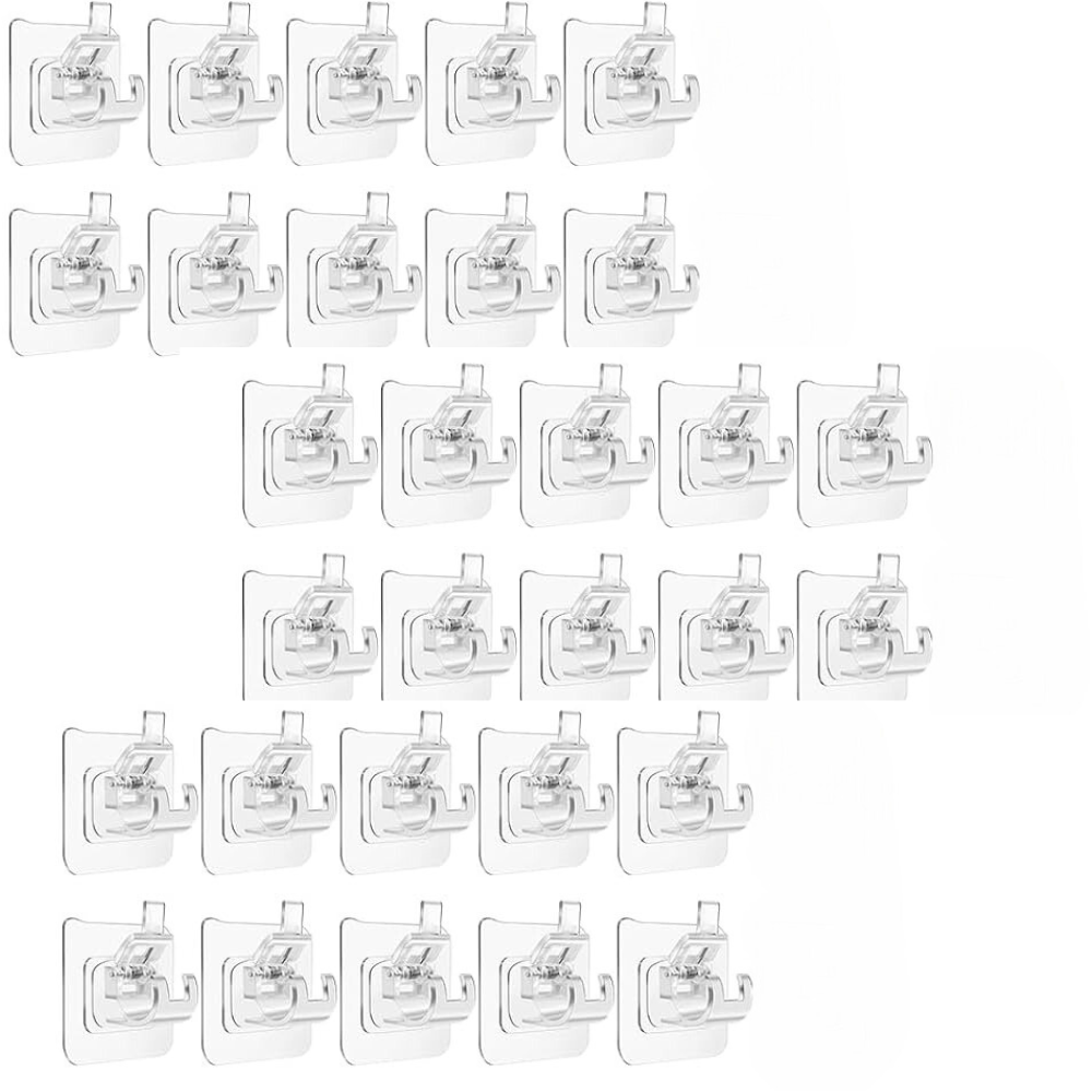 Adhesive Hooks Set, Waterproof, Transparent, Max 5kg., 6cm