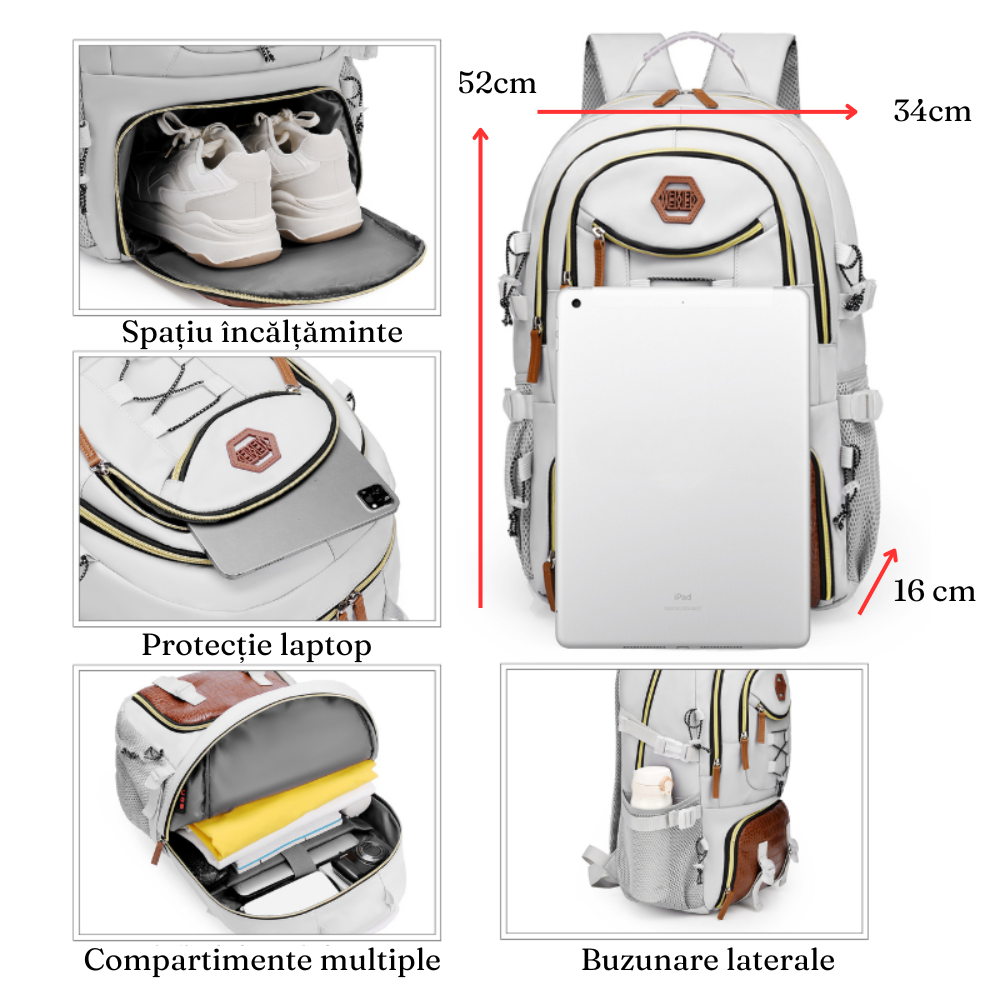 Rucsac de Calatorie 35L, Compartimentat, Protectie Laptop, Buzunare Laterale, Material Impermeabil