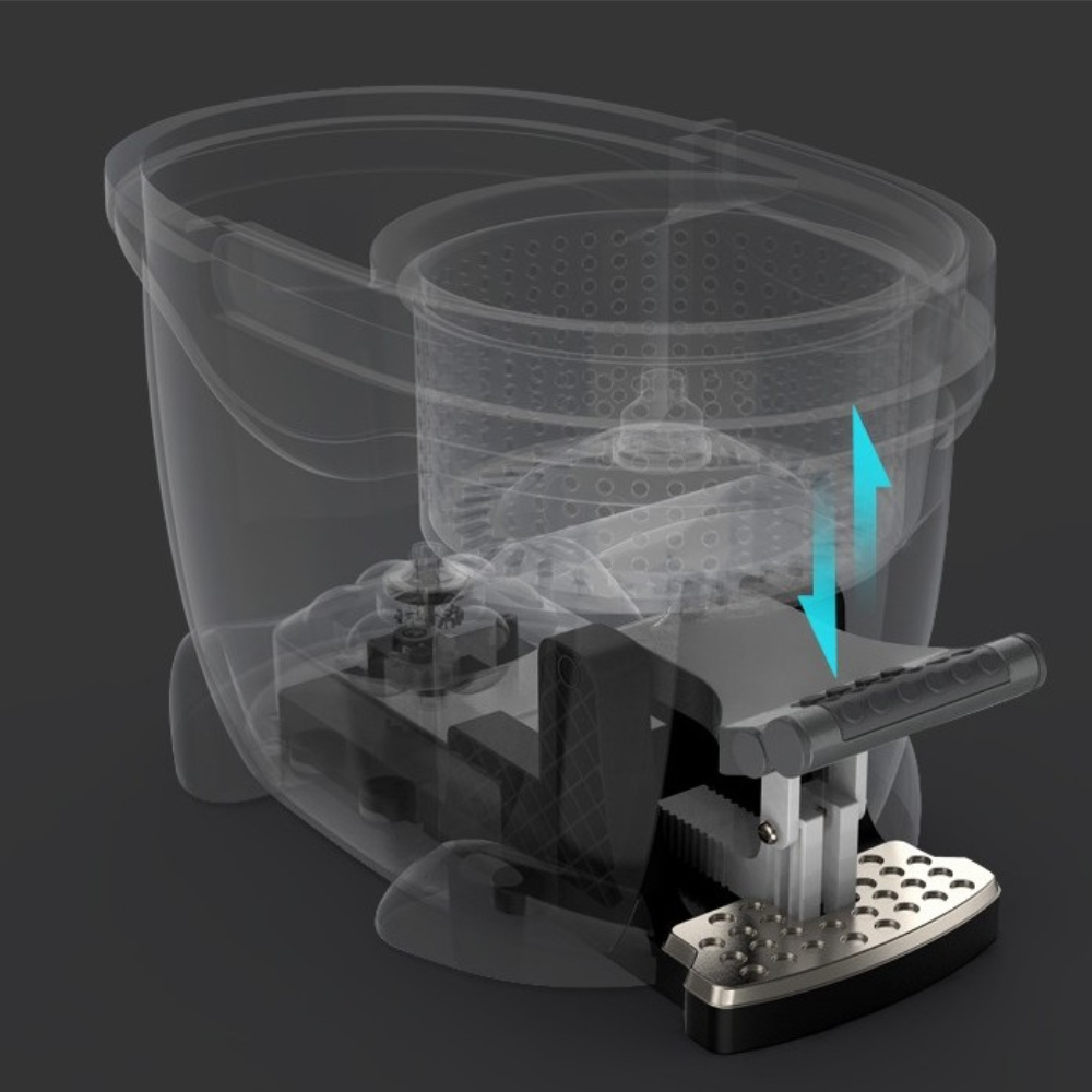 Rotary Mop and Bucket Set, Pedal Spinner, Telescopic Pole, 2 Microfiber Heads, 130cm, Green