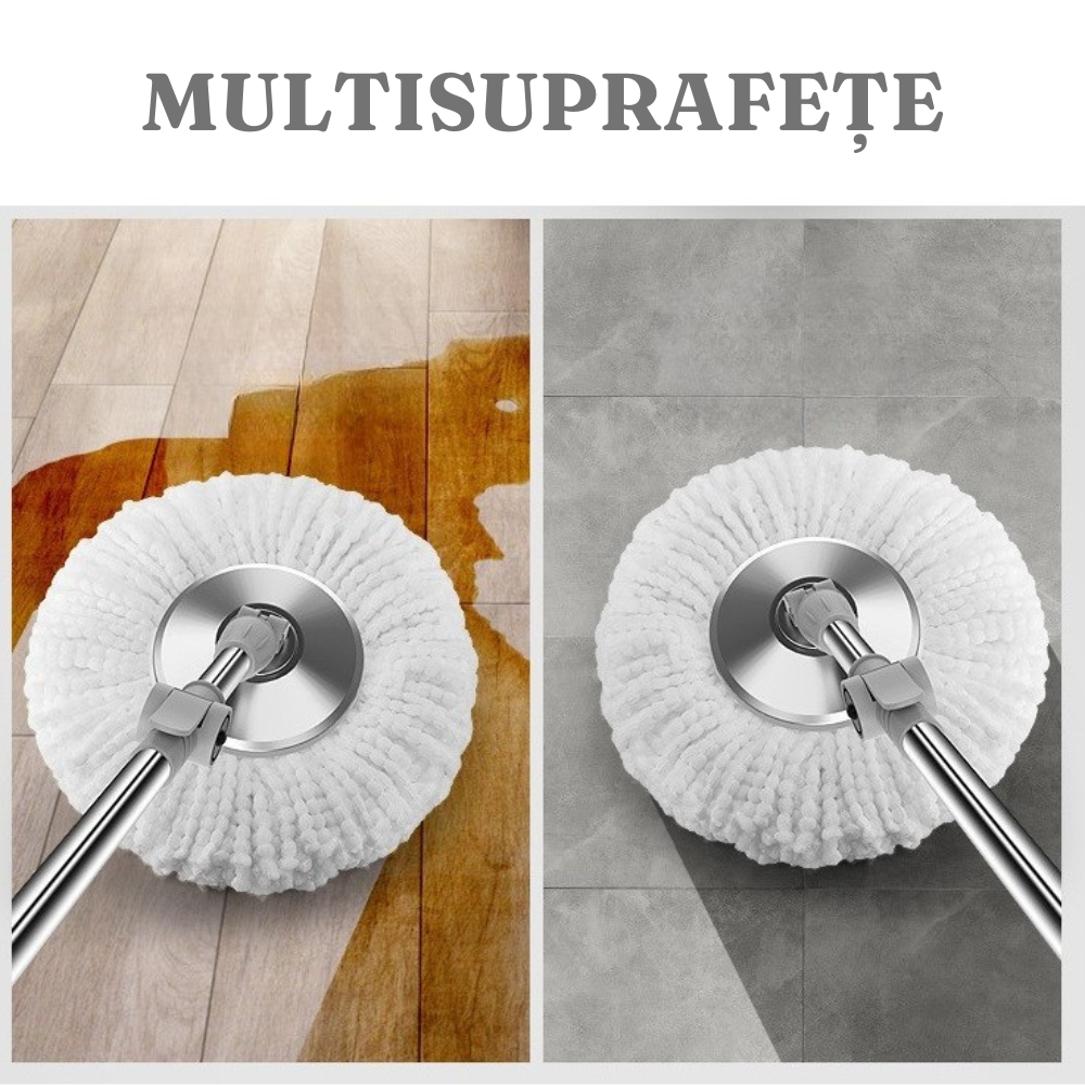 Rotary Mop and Bucket Set, Pedal Spinner, Telescopic Pole, 2 Microfiber Heads, 130cm, Green