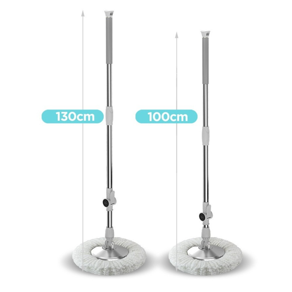 Rotary Mop and Bucket Set, Pedal Spinner, Telescopic Pole, 2 Microfiber Heads, 130cm, Green