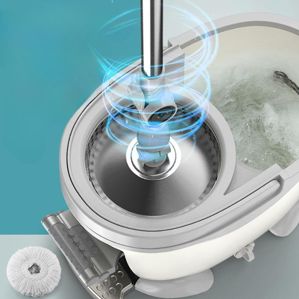 Rotary Mop and Bucket Set, Pedal Spinner, Telescopic Pole, 2 Microfiber Heads, 130cm, Green