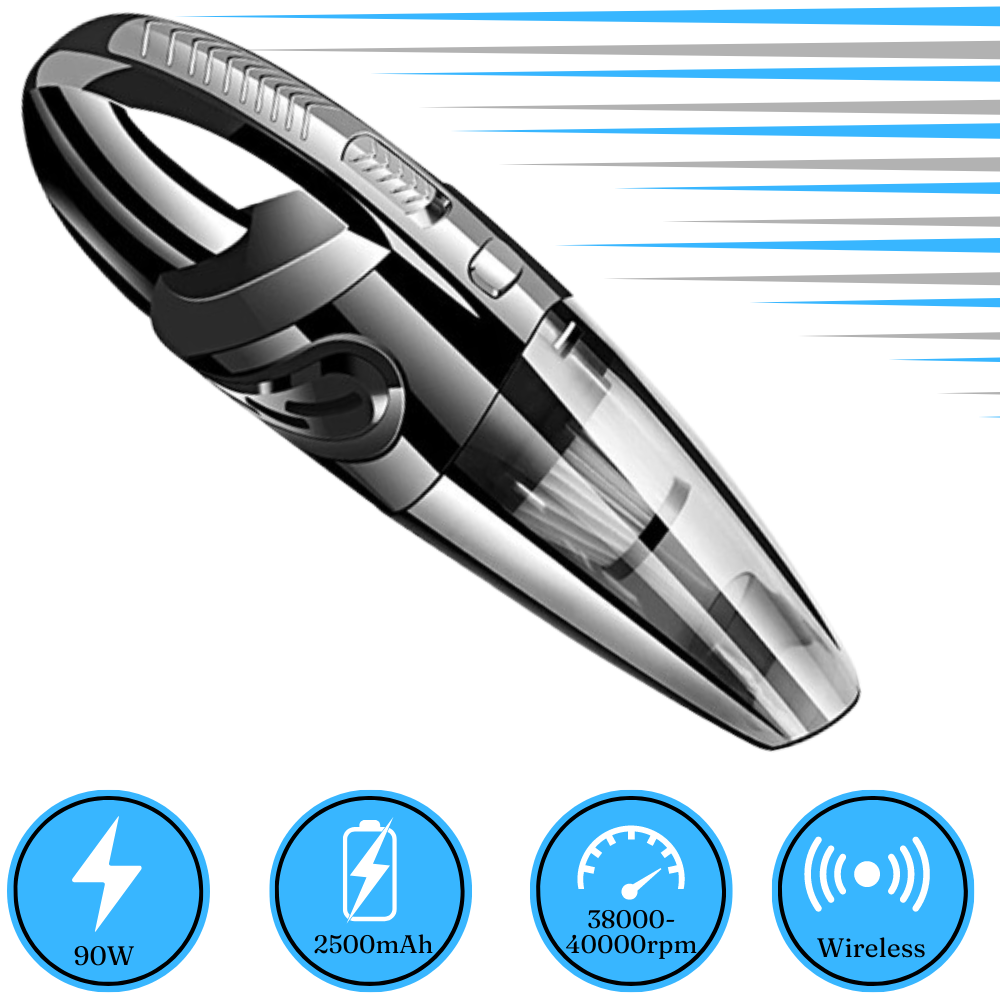 Portable Car Vacuum Cleaner, 120W, Hepa Filter, 2500mAh, Accessories Included, Black
