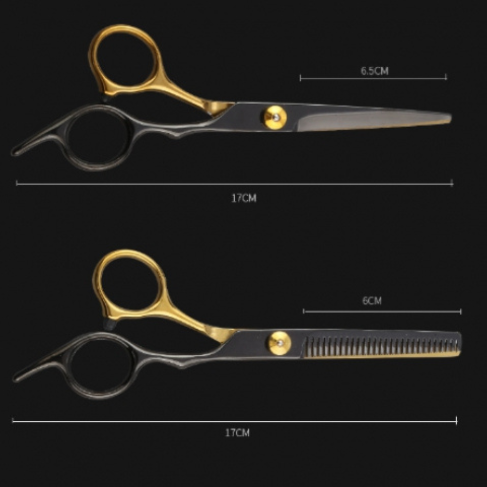 Hairdressing Set, 2 Steel Scissors, Comb, Velvet Cloth, Case, Black