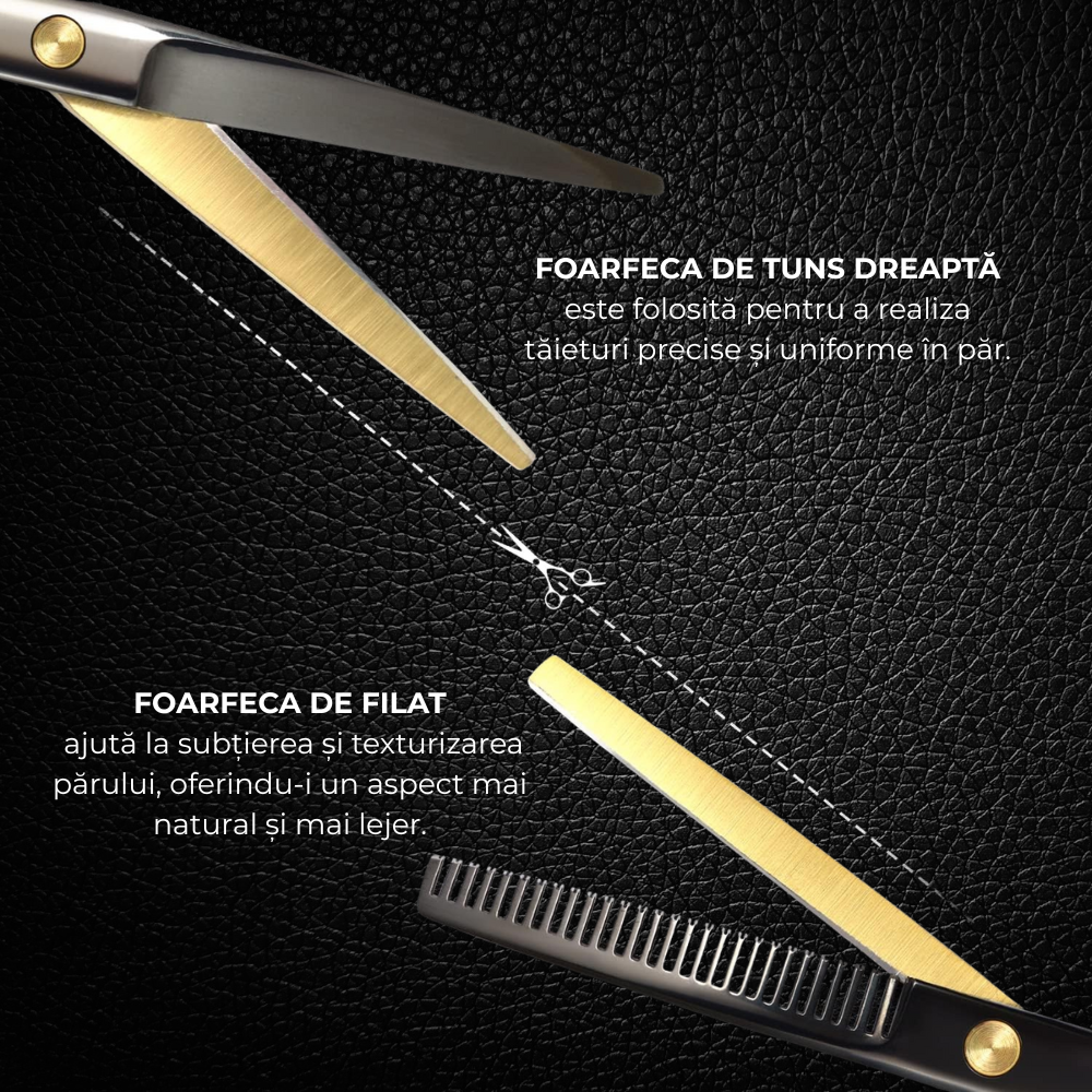 Hairdressing Set, 2 Steel Scissors, Comb, Velvet Cloth, Case, Black