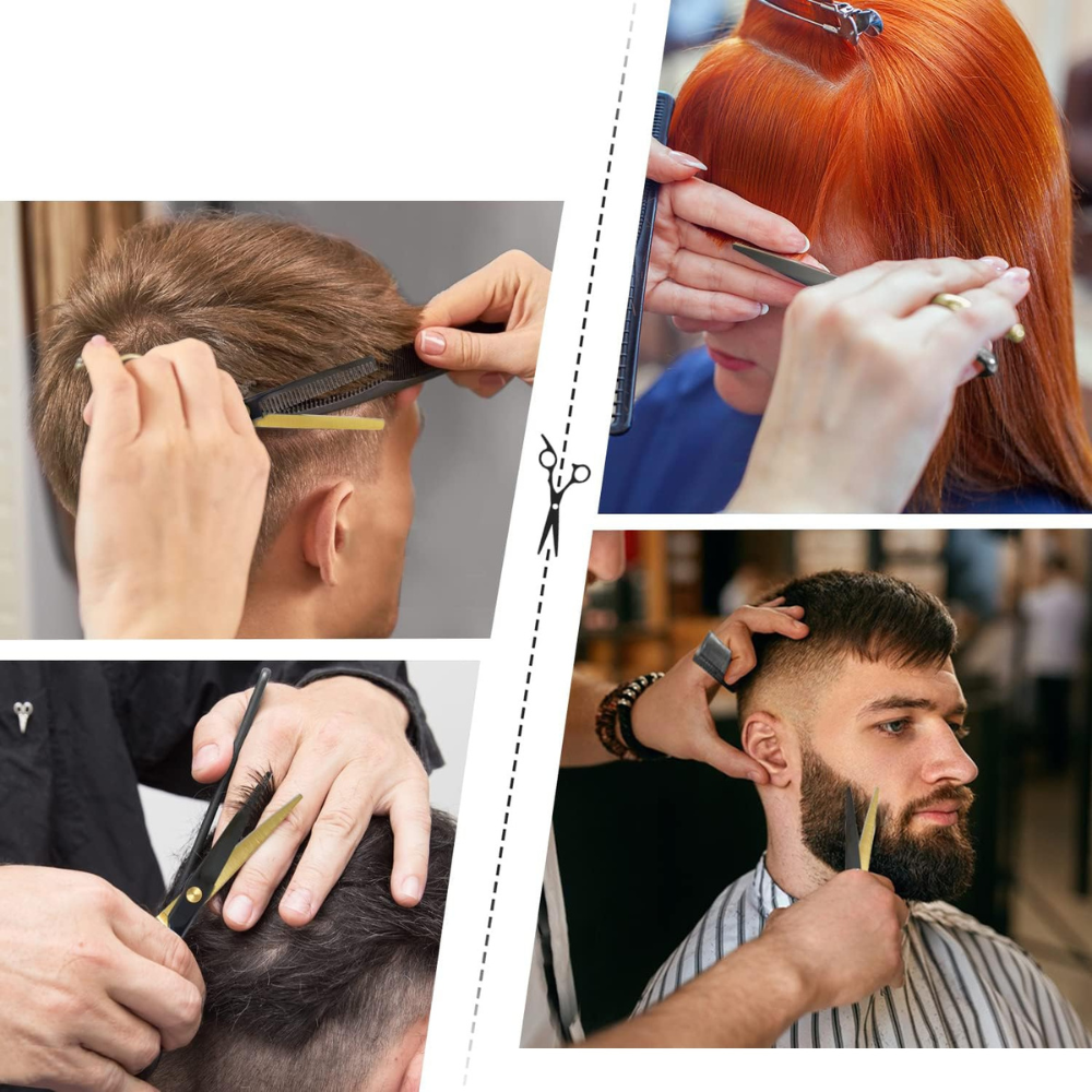 Hairdressing Set, 2 Steel Scissors, Comb, Velvet Cloth, Case, Black