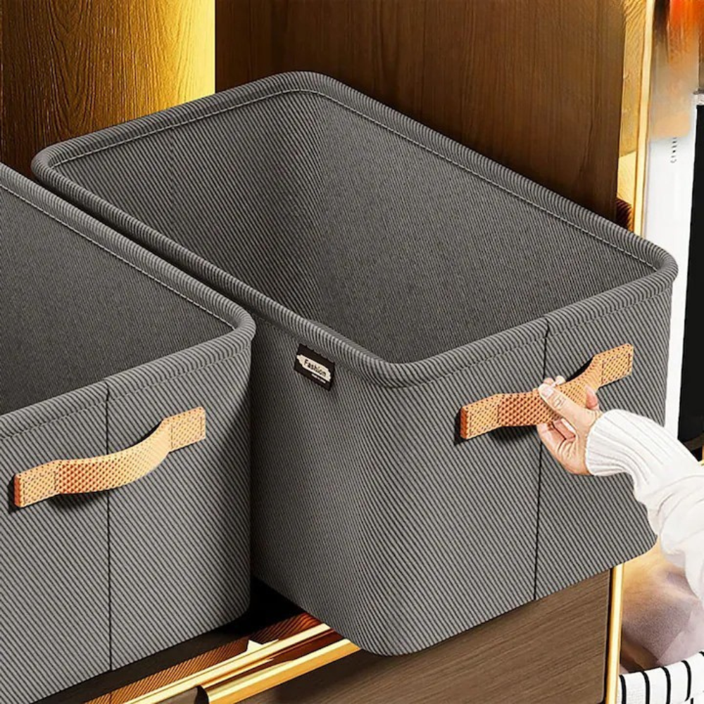 Кутия за съхранение на дрехи, метална рамка, текстилен материал, с дръжки