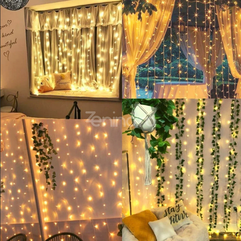 Instalatie de Craciun, Tip Perdea, Becuri LED, 8 Jocuri de Lumini, Fir Transparent, Prelungitor 1.5m, Alb Cald, Rece, Multicolor