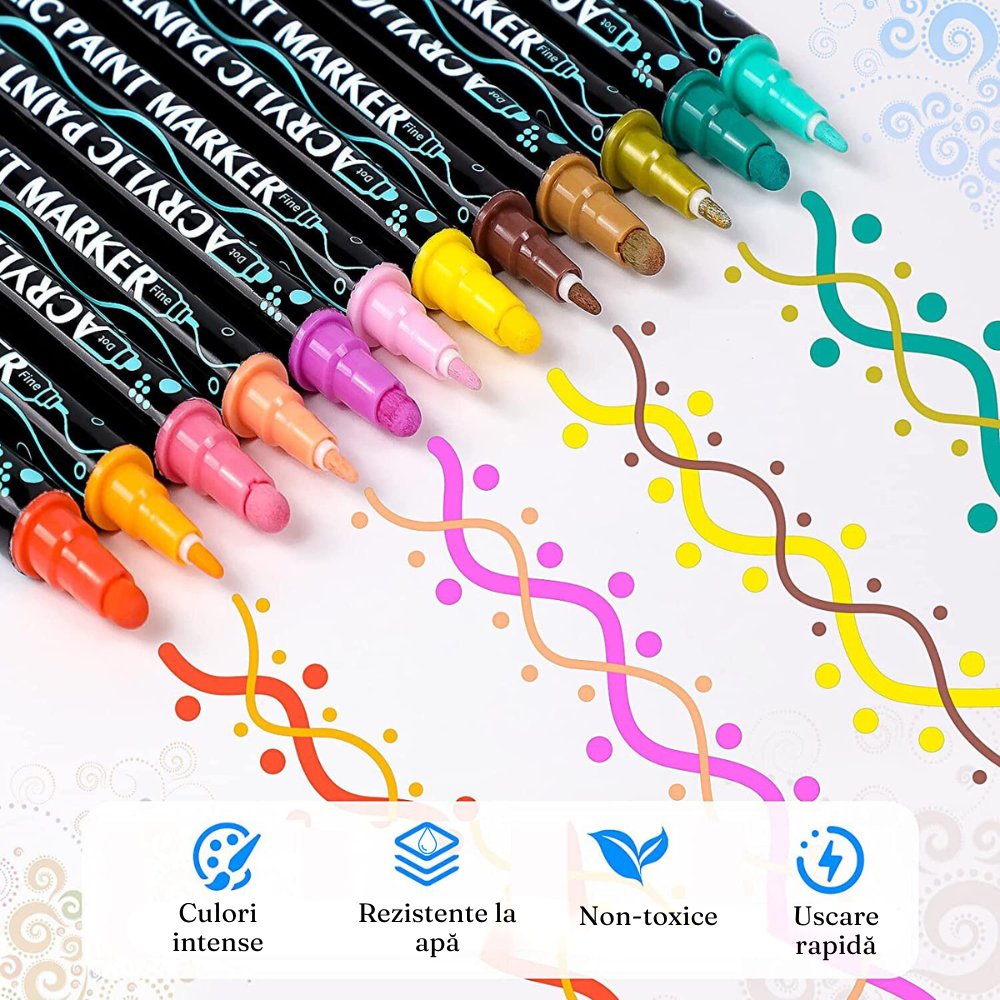 Комплект акрилни маркери, двоен връх 1-5 мм, 24-36 интензивни цвята, за различни повърхности