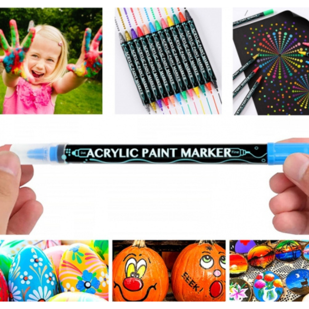 Комплект акрилни маркери, двоен връх 1-5 мм, 24-36 интензивни цвята, за различни повърхности