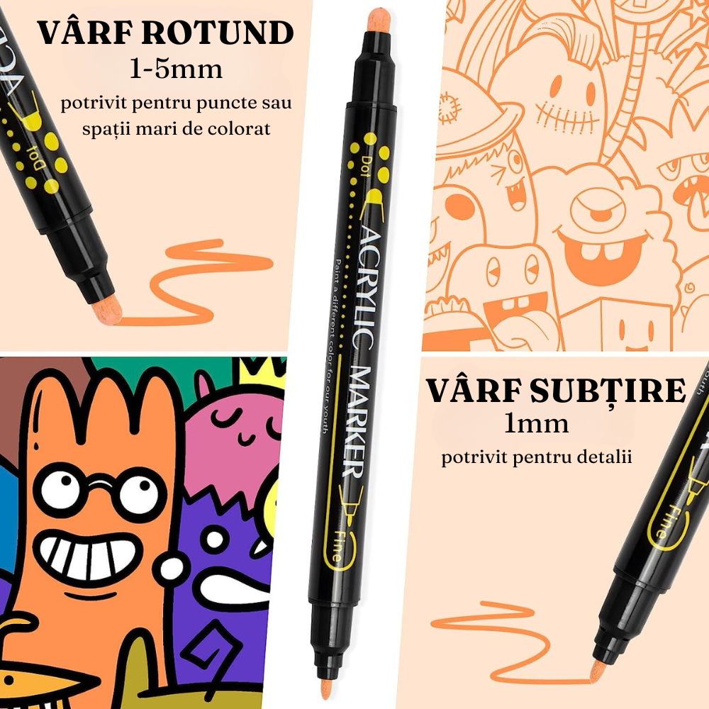 Комплект акрилни маркери, двоен връх 1-5 мм, 24-36 интензивни цвята, за различни повърхности
