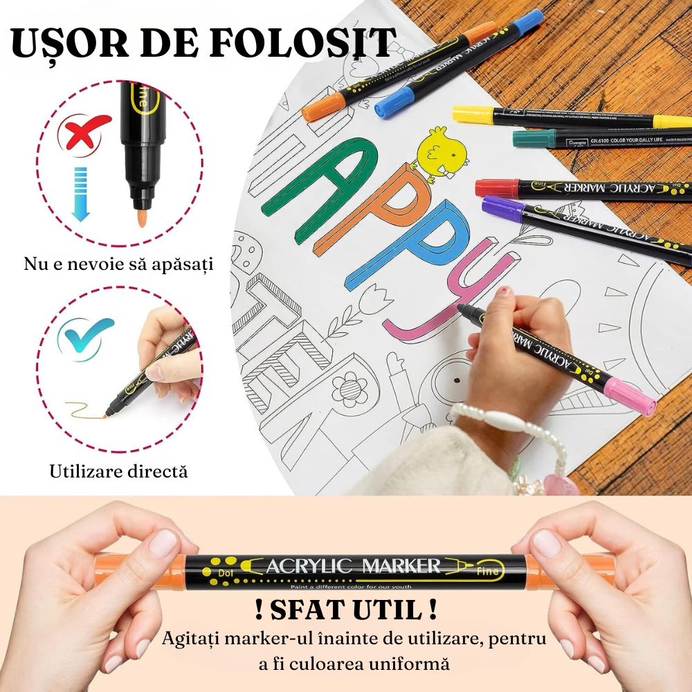Комплект акрилни маркери, двоен връх 1-5 мм, 24-36 интензивни цвята, за различни повърхности