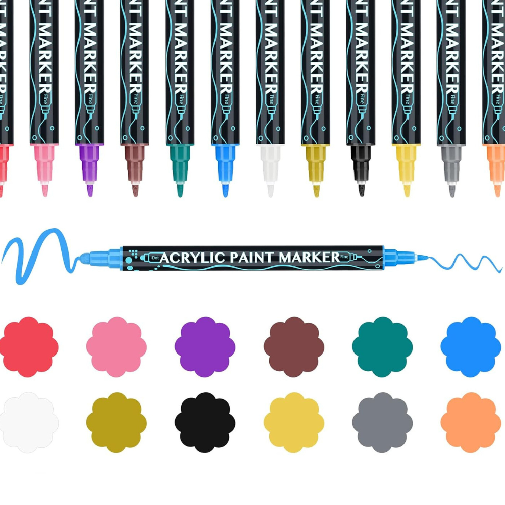 Комплект акрилни маркери, двоен връх 1-5 мм, 24-36 интензивни цвята, за различни повърхности