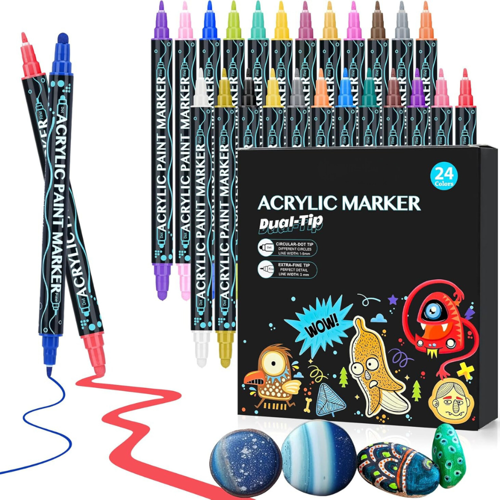 Комплект акрилни маркери, двоен връх 1-5 мм, 24-36 интензивни цвята, за различни повърхности