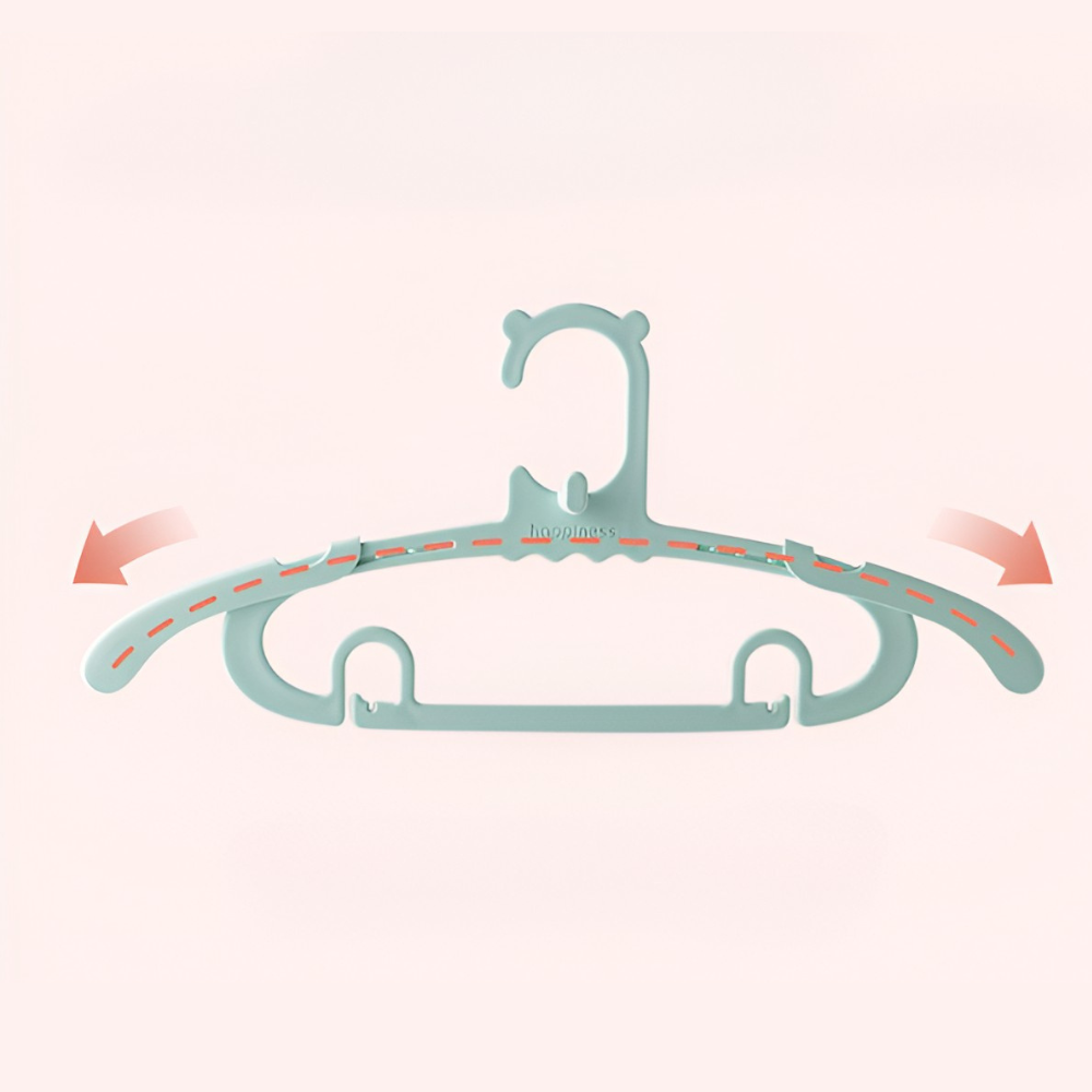 Set of 10 Children's Hangers, Expandable, Clips Included, Textured Edges, Polypropylene