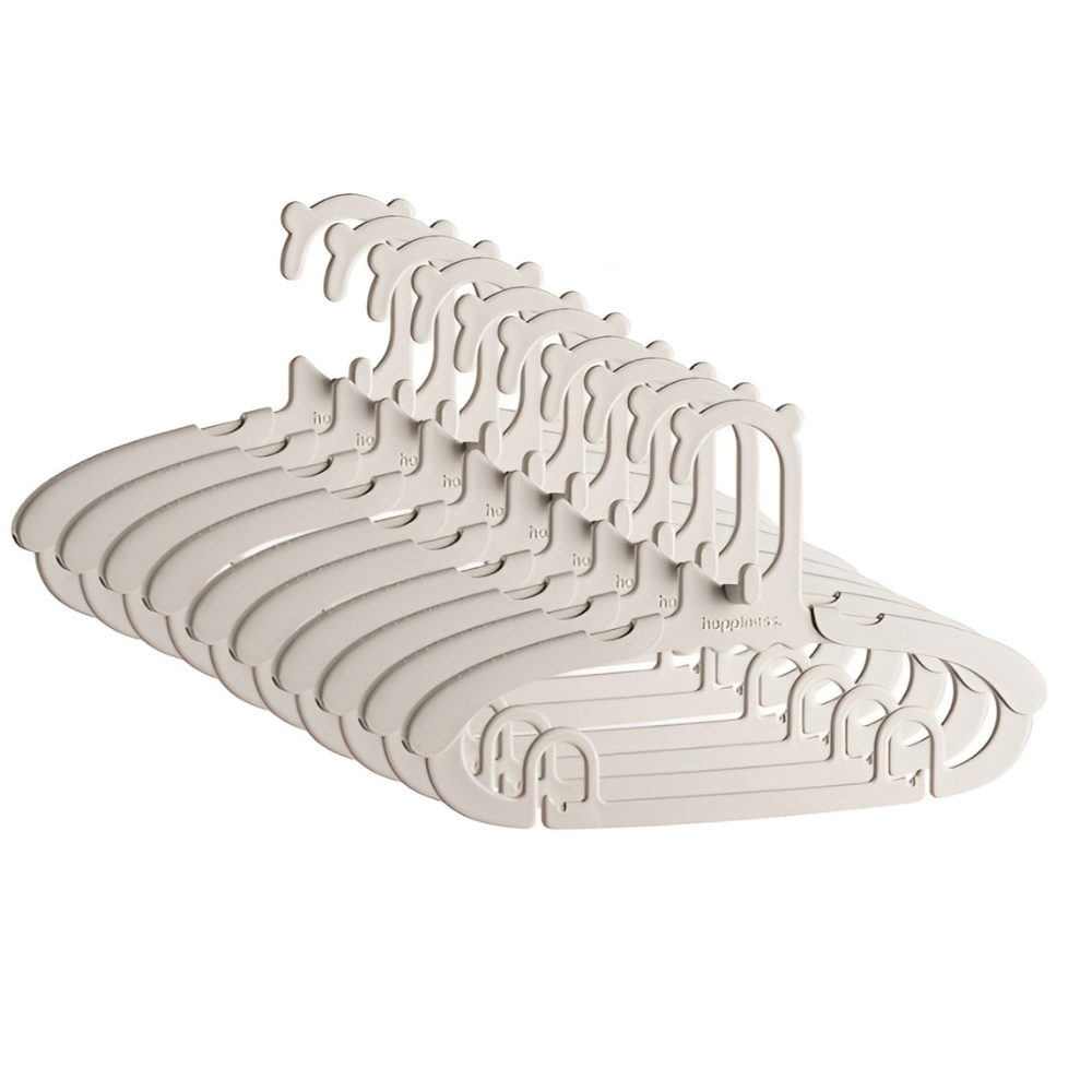 Set of 10 Children's Hangers, Expandable, Clips Included, Textured Edges, Polypropylene