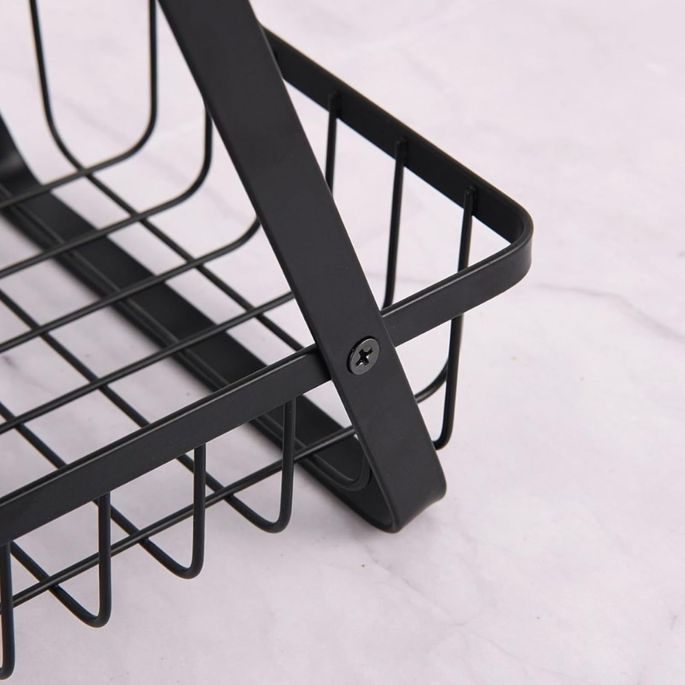 Fruit Basket, 2 Tiers, Wooden Handle, Easy to Install, Metal, Black