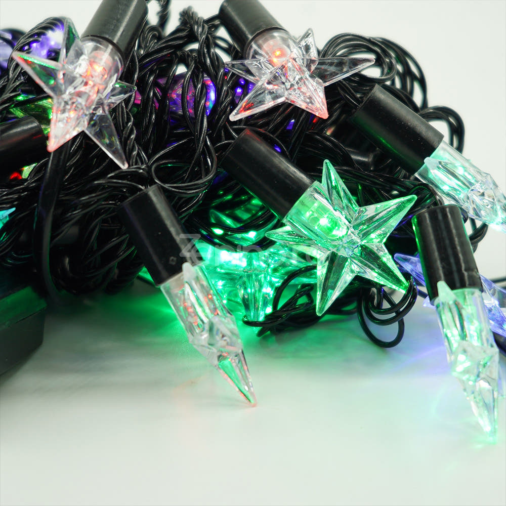 Коледна инсталация, 10 м кабел, 40 LED крушки, многоцветни, 8 светлинни ефекта, черен кабел, 220V, контролер