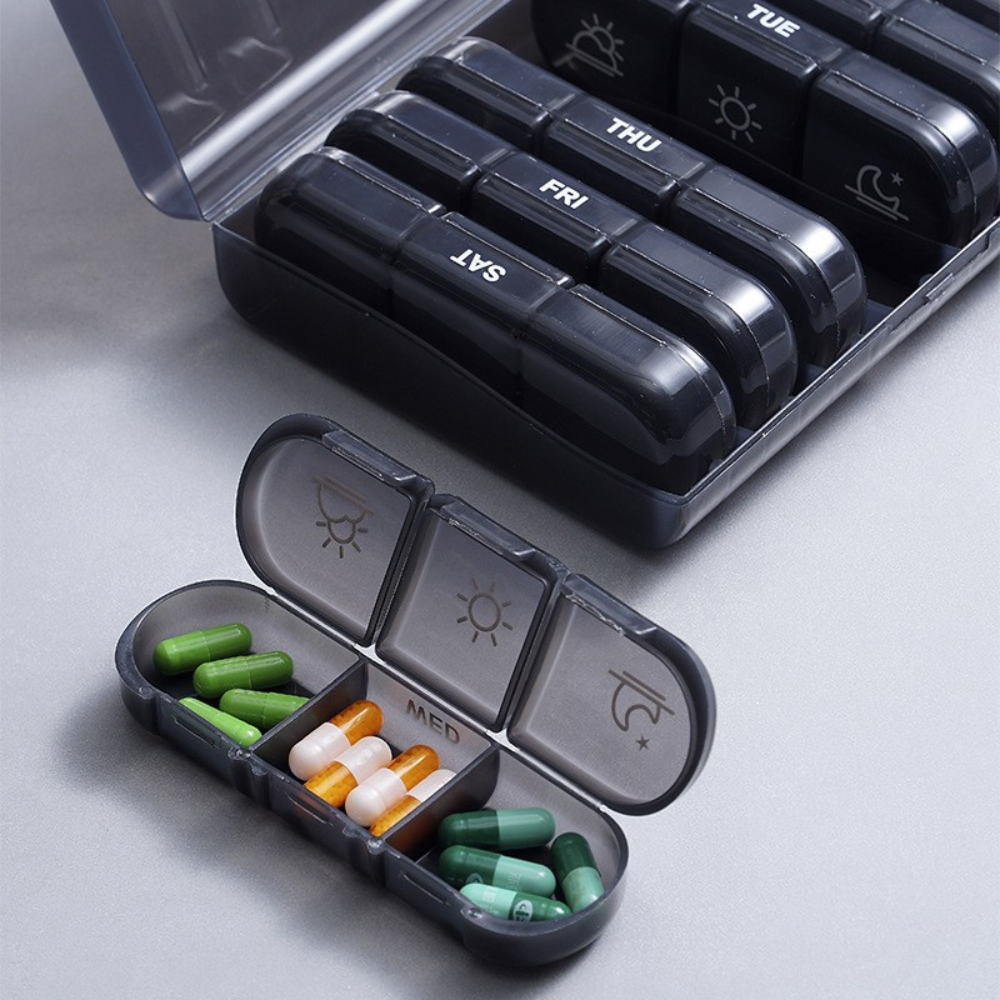 Medicine Organizer Box, Weekly, 21 Compartments, Compact, Portable