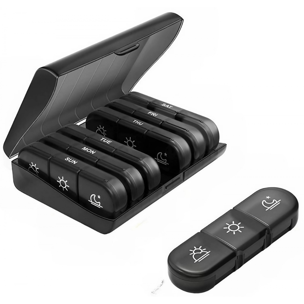 Medicine Organizer Box, Weekly, 21 Compartments, Compact, Portable