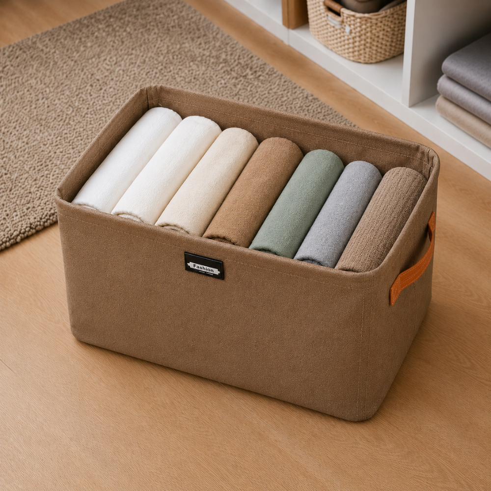 Cutie Depozitare Haine, Cadru Metalic, Material Textil, cu Manere