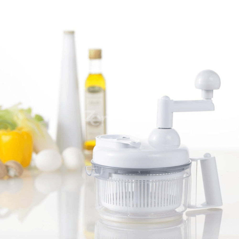 Multifunctional Salad Dryer, Manual Model, 3 Stainless Steel Blades, Vegetable Chopping, Composition Mixing, White