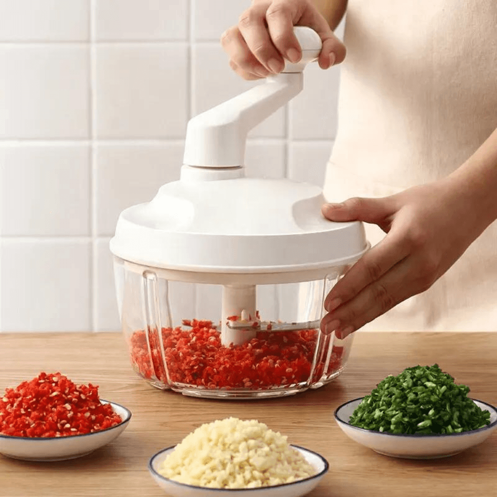 Multifunctional Salad Dryer, Manual Model, 3 Stainless Steel Blades, Vegetable Chopping, Composition Mixing, White