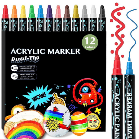 Комплект акрилни маркери, двоен връх 1-5 мм, 24-36 интензивни цвята, за различни повърхности