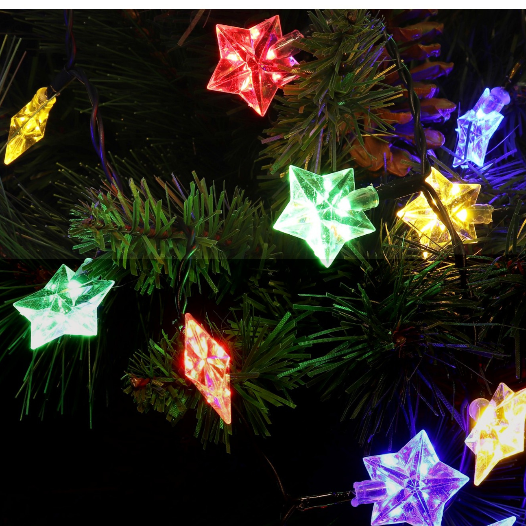 Коледна инсталация, 10 м кабел, 40 LED крушки, многоцветни, 8 светлинни ефекта, черен кабел, 220V, контролер
