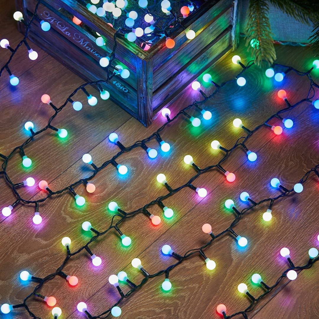 Instalatie de Craciun, Liniara 10m, 40 Becuri LED, Multicolor, 8 Jocuri de Lumini, Fir Negru, 220V, Controler
