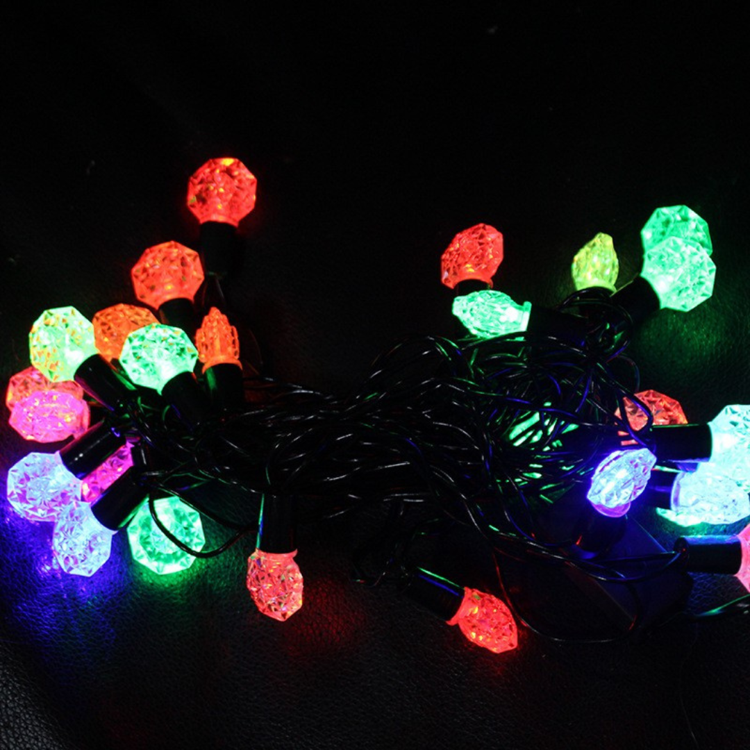 Коледна инсталация, 10 м кабел, 40 LED крушки, многоцветни, 8 светлинни ефекта, черен кабел, 220V, контролер