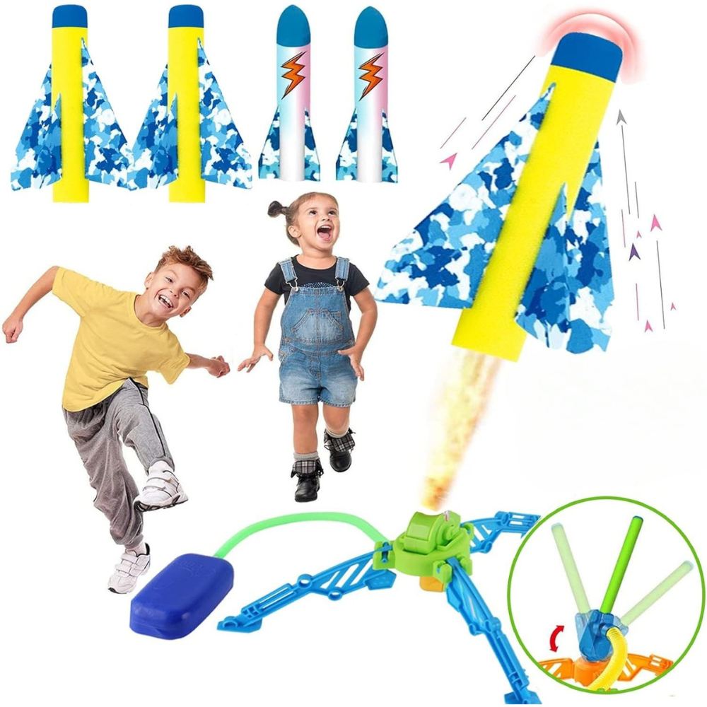 Rocket Launcher Toy, Foam Refills, Safe to Use, Foot Trigger