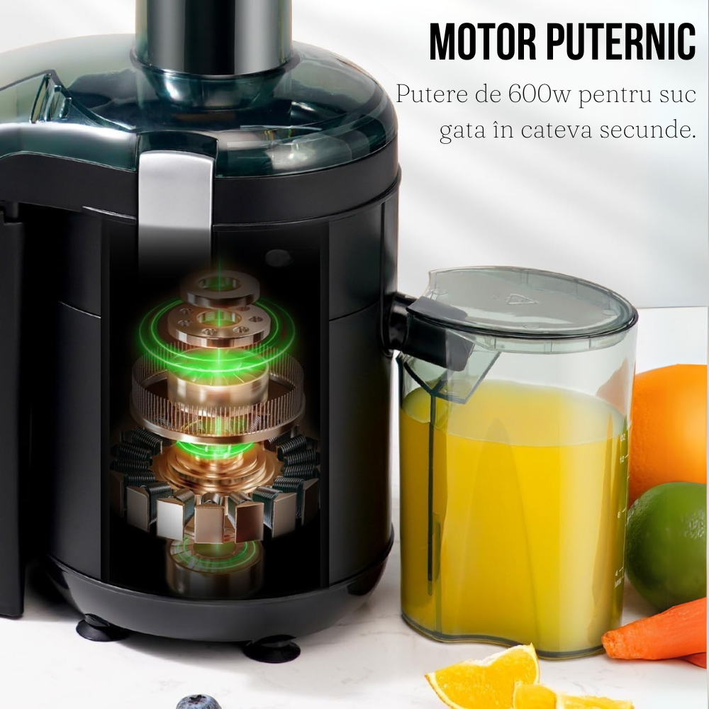 Storcator de Fructe, 600W, 2 Trepte Viteza, Functie Pulse, Recipient Suc/Pulpa, Lame Otel