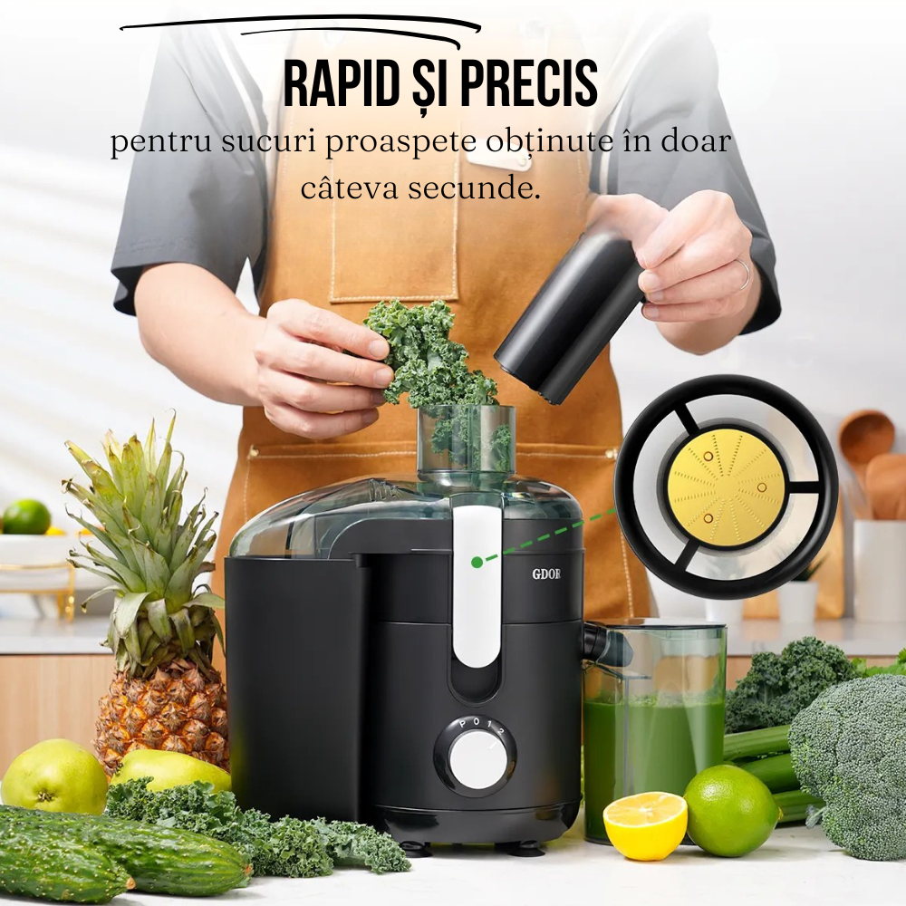 Storcator de Fructe, 600W, 2 Trepte Viteza, Functie Pulse, Recipient Suc/Pulpa, Lame Otel