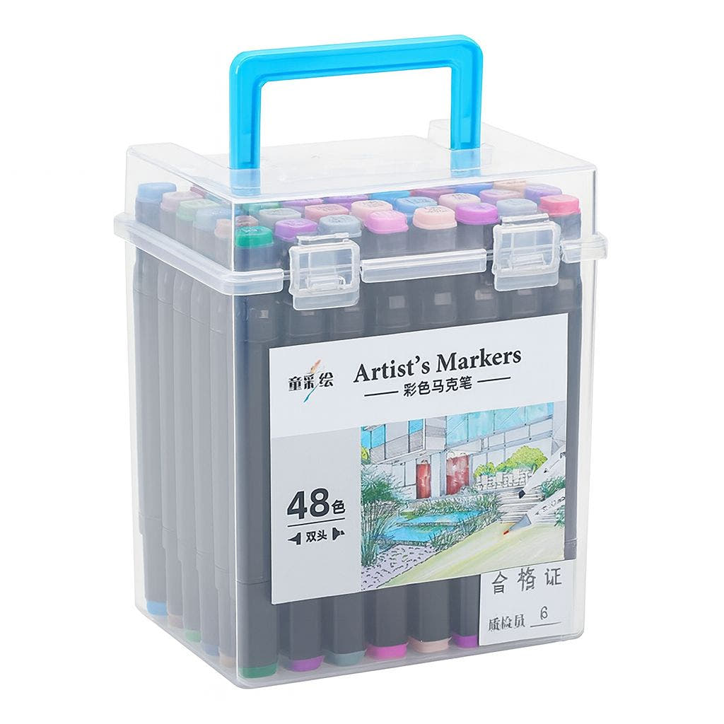 Set Markere cu Varf Dublu, Carte de Colorat Cadou, Cutie Depozitare, Culori Intense, Multicolor