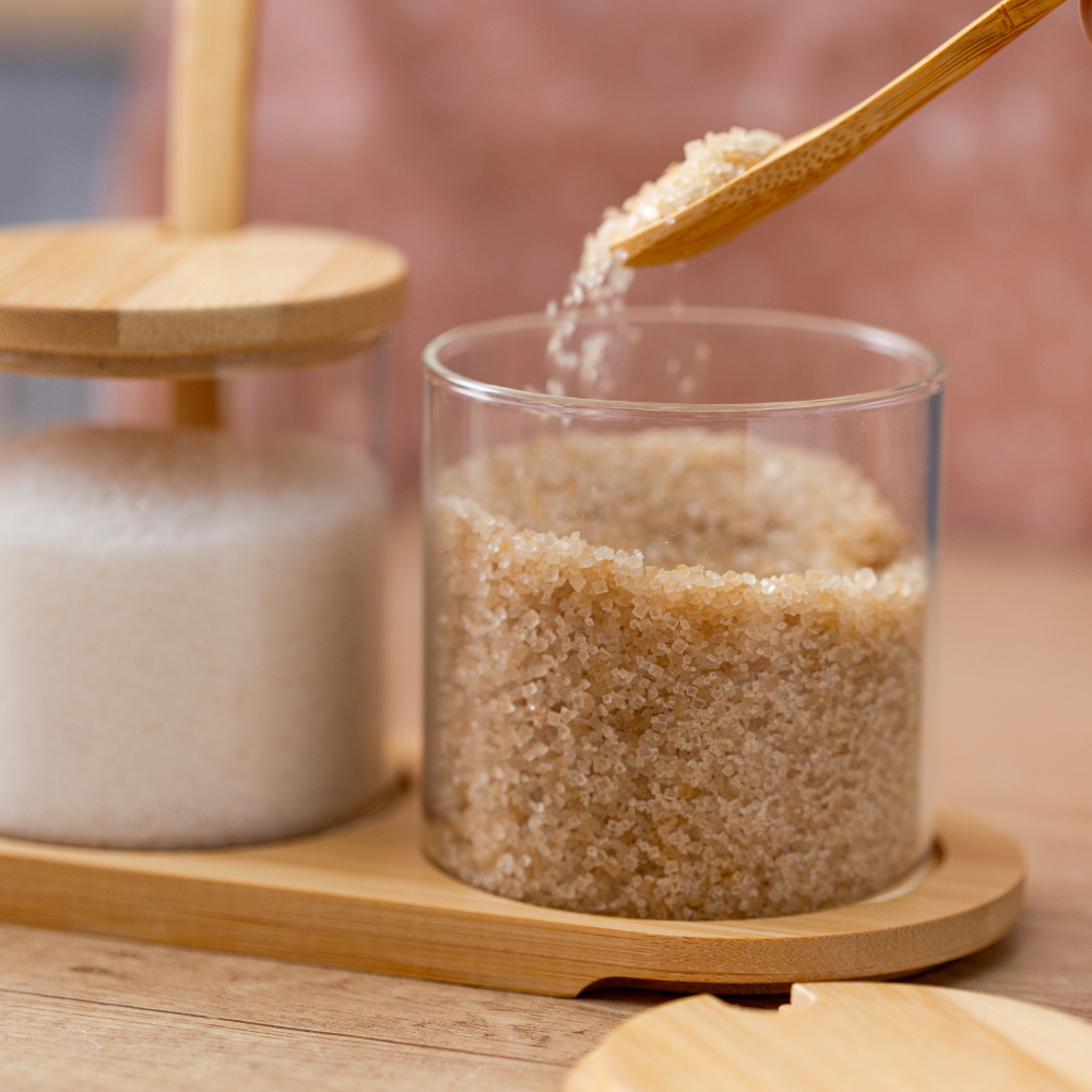 Комплект от 3 кутии за подправки, бамбукова поставка, лъжичка включена, стъкло