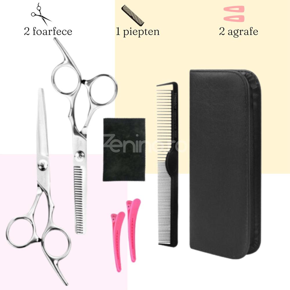 Hairdressing Set, 2 Steel Scissors, Comb, Velvet Cloth, Case, Black