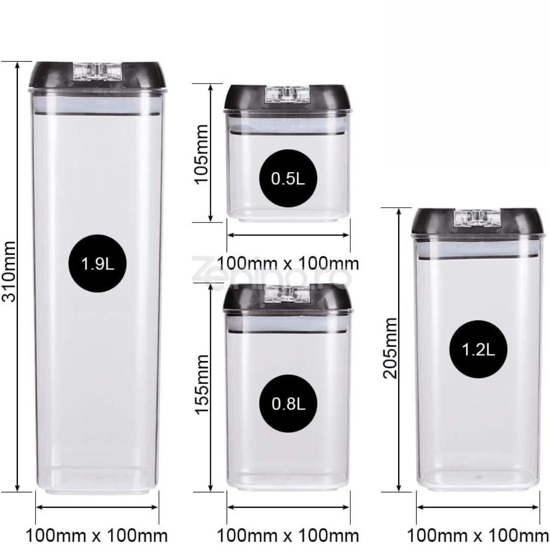 Set 7 Recipiente Organizare Alimente, Inchidere Etansa, Etichete Reutilizabile, Cupe Masurare, 4 Dimensiuni Diferite, Plastic Dur, Transparent