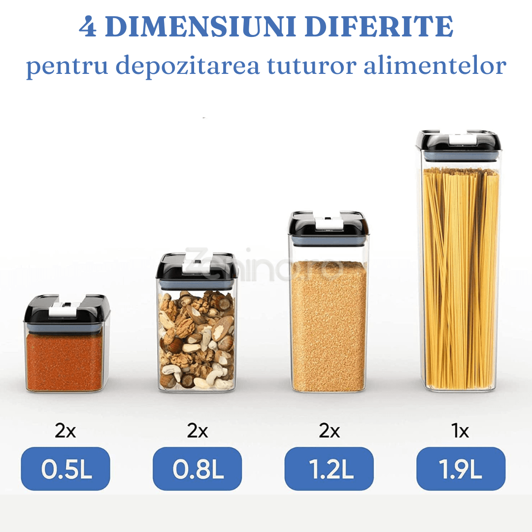 Set 7 Recipiente Organizare Alimente, Inchidere Etansa, Etichete Reutilizabile, Cupe Masurare, 4 Dimensiuni Diferite, Plastic Dur, Transparent