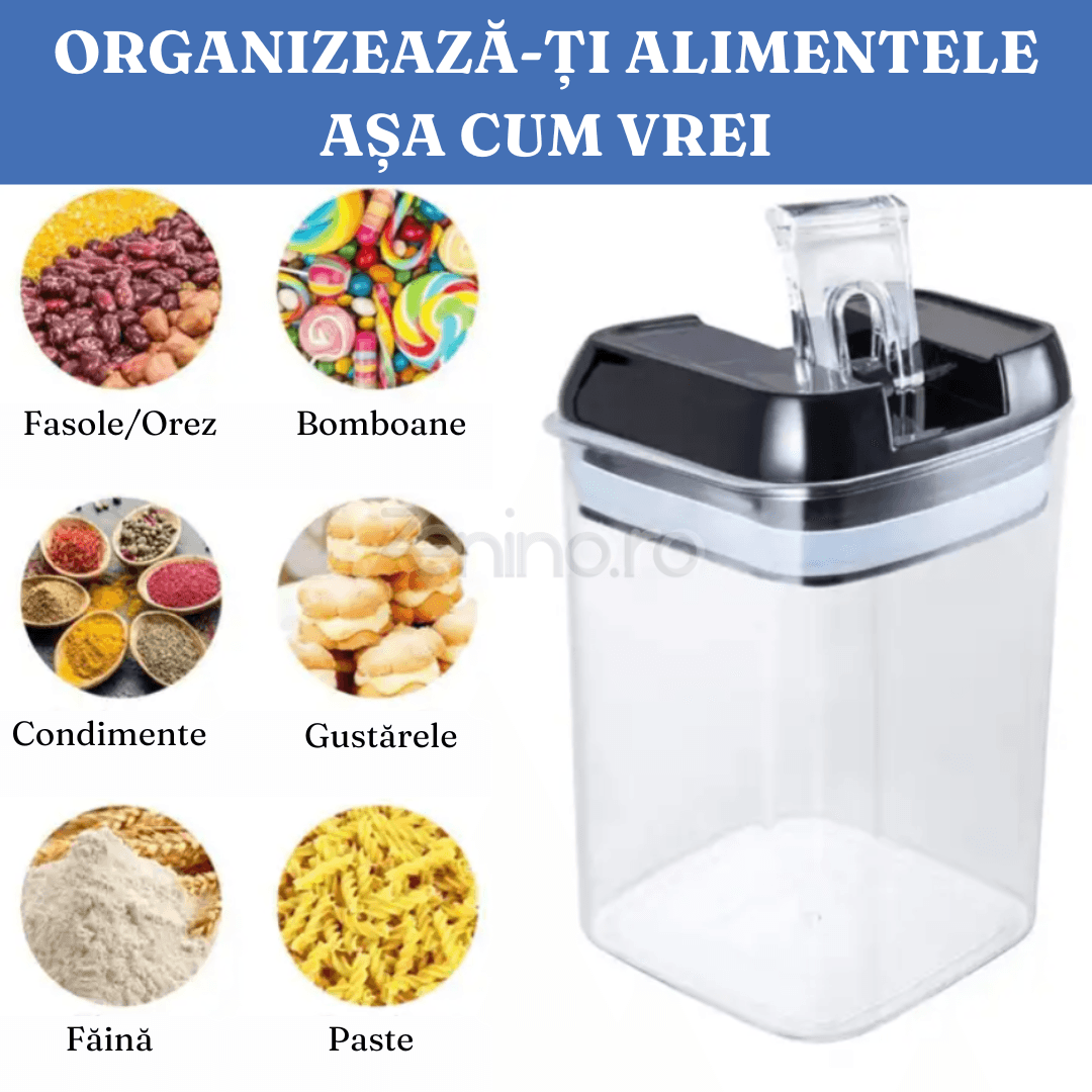 Set 7 Recipiente Organizare Alimente, Inchidere Etansa, Etichete Reutilizabile, Cupe Masurare, 4 Dimensiuni Diferite, Plastic Dur, Transparent