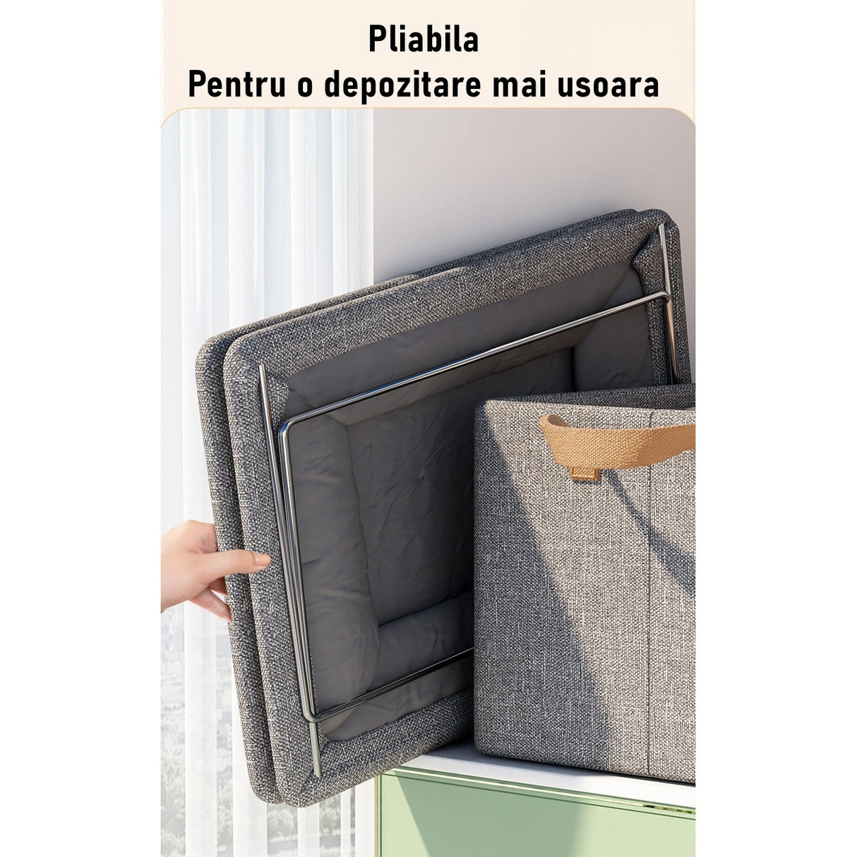 Foldable Storage Box, Made of Textile Material, Metal Frame, with Handles, 47x20x28 cm
