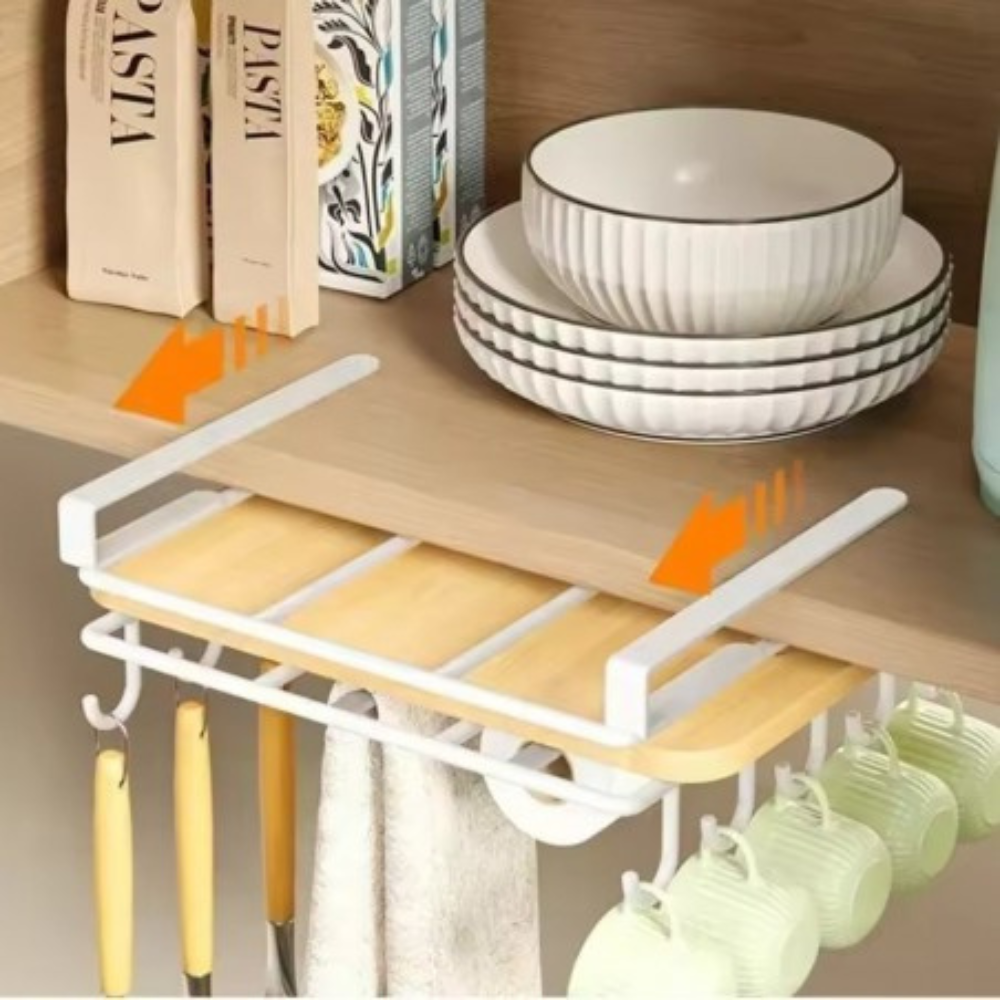 Raft Suspendat Bucatarie, 10 Carlige, Suport Prosop, din Metal