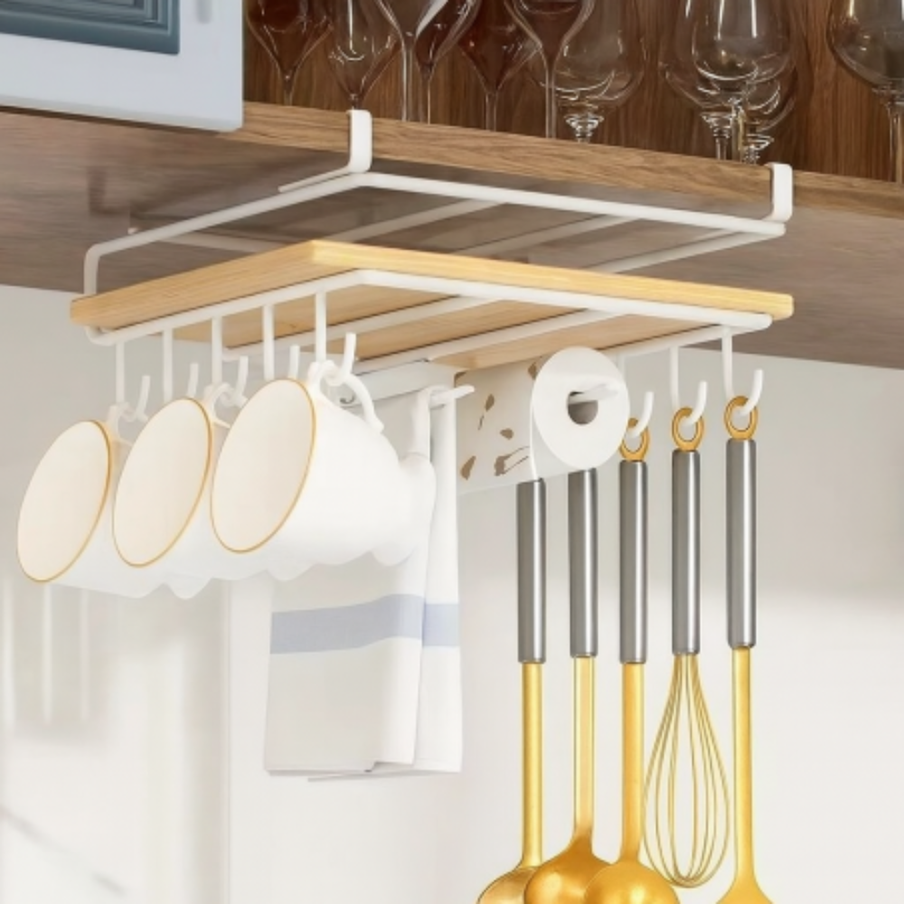 Raft Suspendat Bucatarie, 10 Carlige, Suport Prosop, din Metal