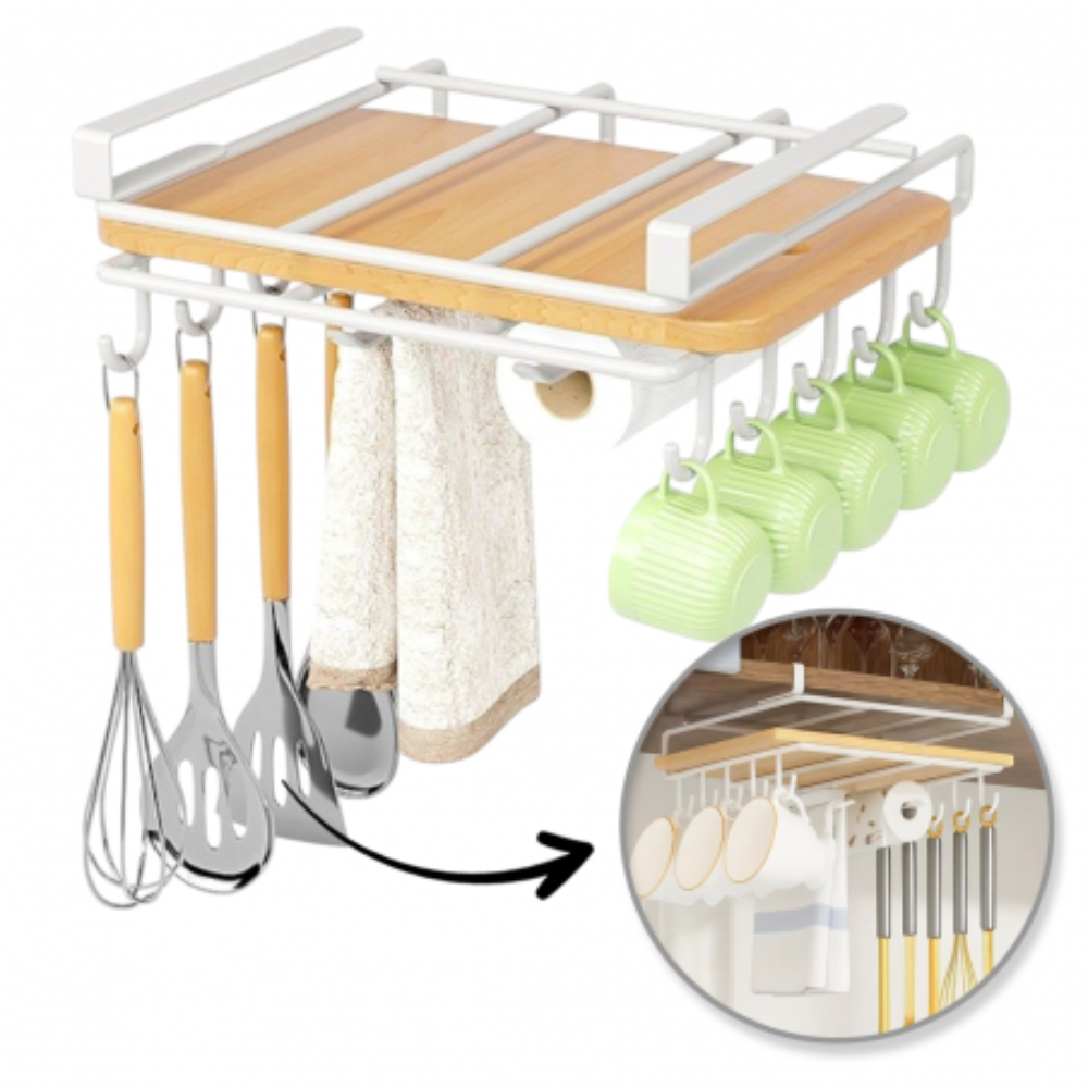 Raft Suspendat Bucatarie, 10 Carlige, Suport Prosop, din Metal