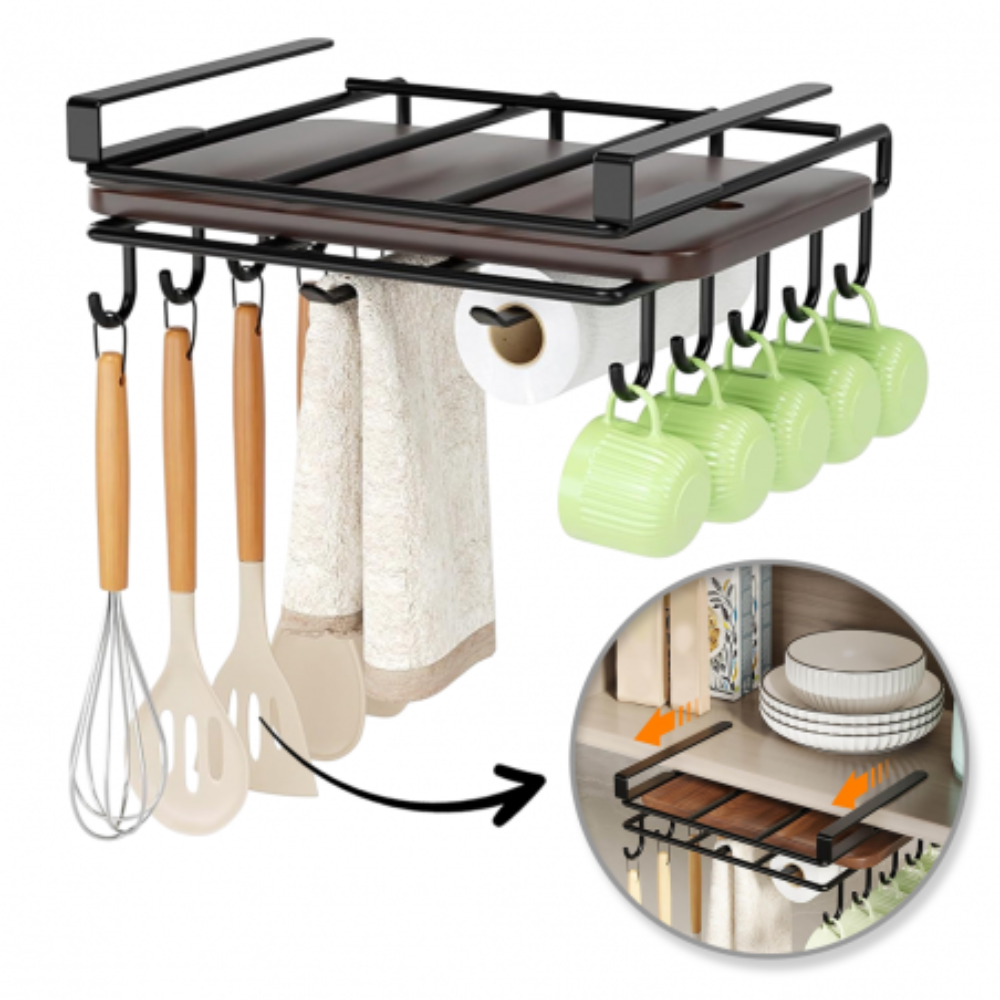 Raft Suspendat Bucatarie, 10 Carlige, Suport Prosop, din Metal