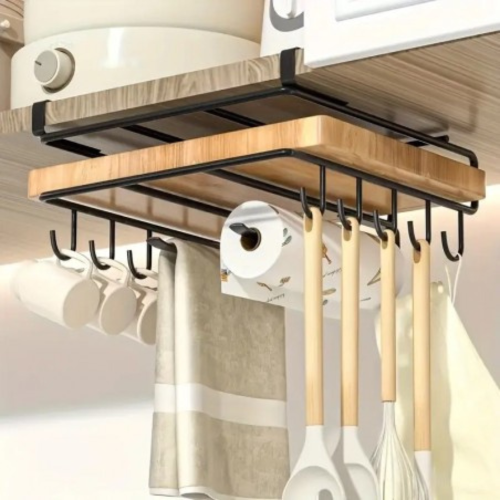 Raft Suspendat Bucatarie, 10 Carlige, Suport Prosop, din Metal