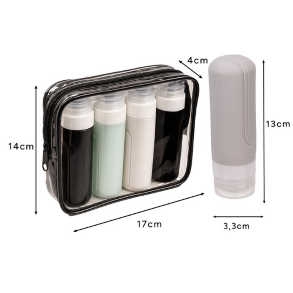 Set 4 Recipiente Calatorie, 90ml, Geanta Organizare Produse, Silicon