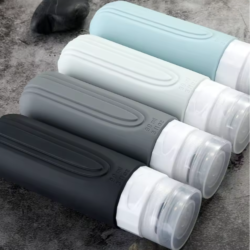 Set 4 Recipiente Calatorie, 90ml, Geanta Organizare Produse, Silicon