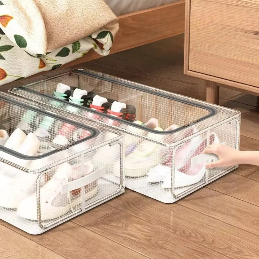 Cutie Depozitare Incaltaminte, Cadru din Otel, Inchidere cu Fermoar, din PVC